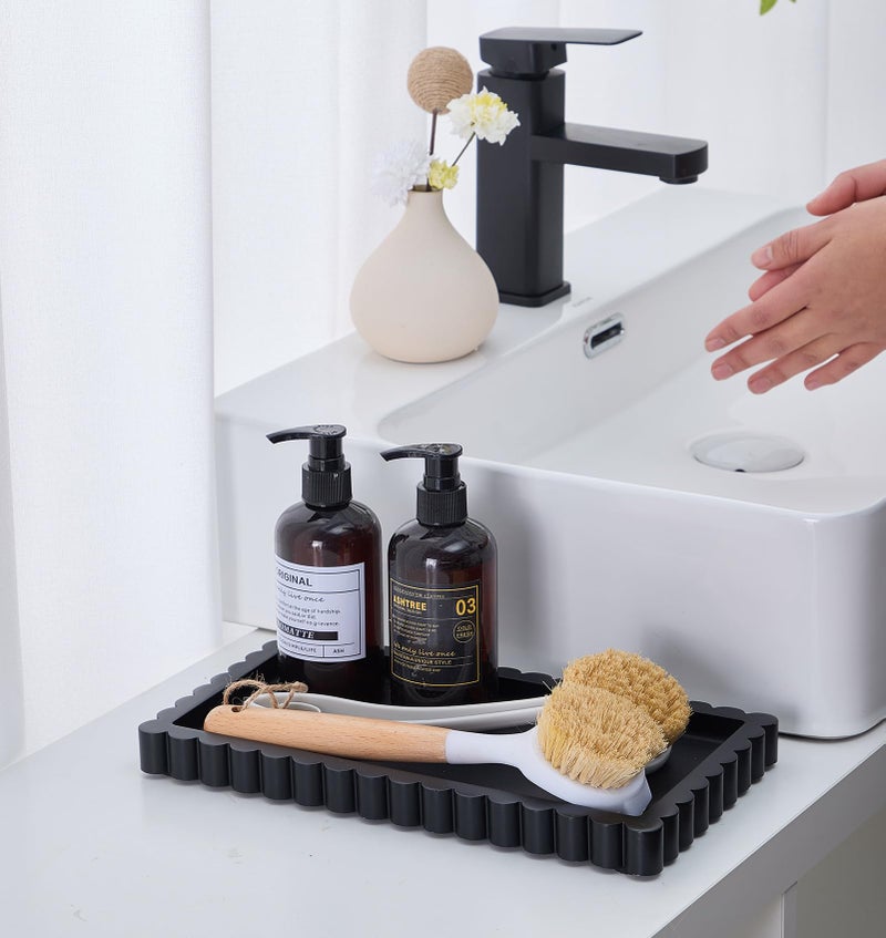 Aotea Crafts Scalloped Bathroom Vanity Tray for Countertop- Small Concrete Modern Industrial Minimalist Counter Vanity Organizer Tray for Dresser- Decorative Tray-11.8"L x 6.37"W x 1"H- Charcoal Black- Water-proof - Image 5