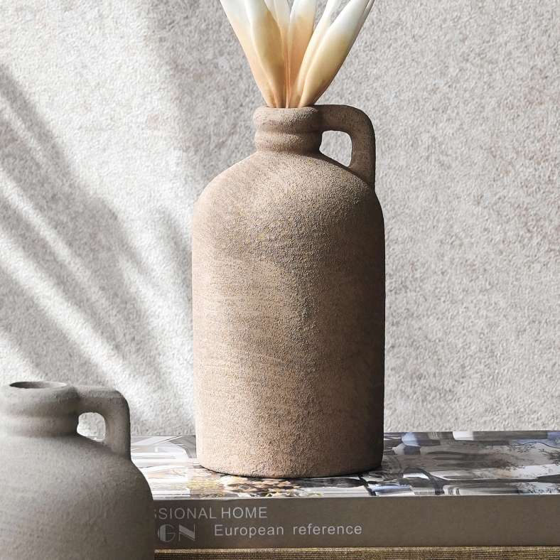 Pan Home Brizo Stoneware Vase With Handle 9x9x17cm - Brown - 112AIC9903769 - Image 1