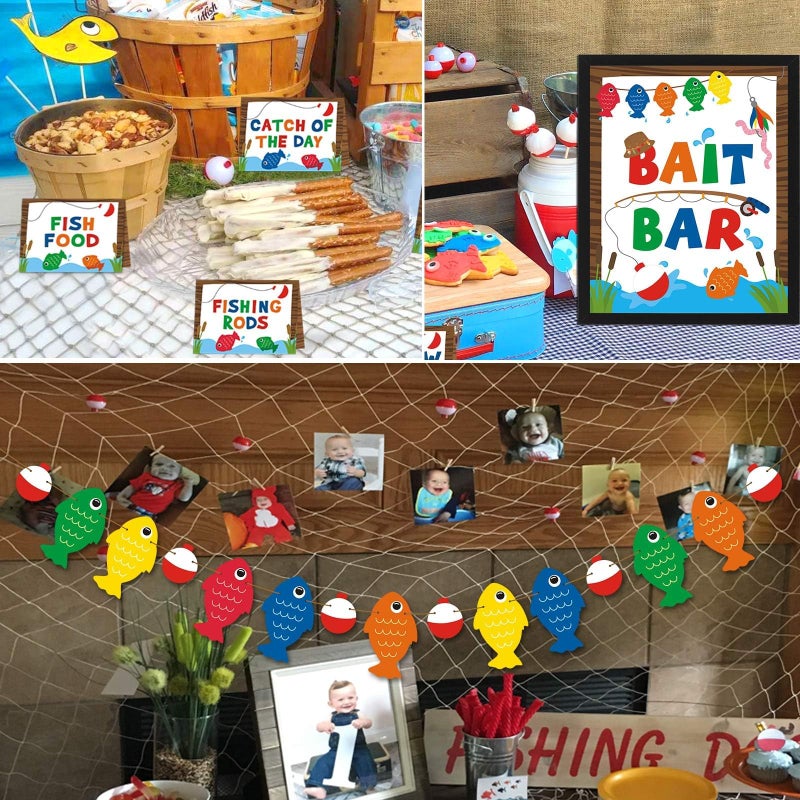 Yaaaaasss! Gone Fishing Party Decorations Fishing Birthday Party Decorations Include Fishing Banner Food Labels Bait Bar Bobber Dessert Food Buffet for Fishing Themed Party Decorations - Image 4