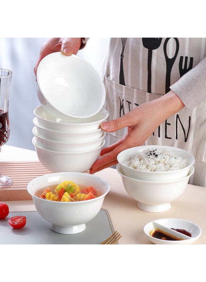 Sky Top Rice Bowls, Ceramic Soup Bowls, Bone China Heat-resistant High-foot Bowls, Pure White Household And Hotel Tableware, 4.5 Inches, 8-piece Set - Image 1