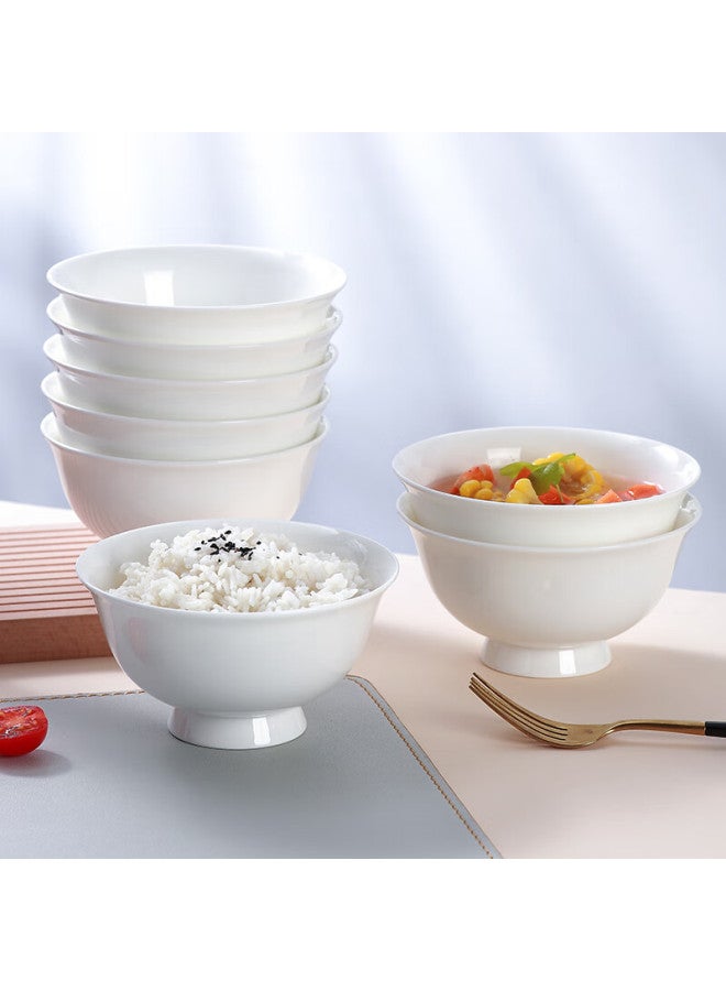 Sky Top Rice Bowls, Ceramic Soup Bowls, Bone China Heat-resistant High-foot Bowls, Pure White Household And Hotel Tableware, 4.5 Inches, 8-piece Set - Image 4