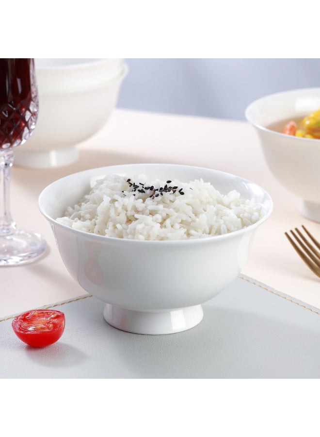 Sky Top Rice Bowls, Ceramic Soup Bowls, Bone China Heat-resistant High-foot Bowls, Pure White Household And Hotel Tableware, 4.5 Inches, 8-piece Set - Image 3