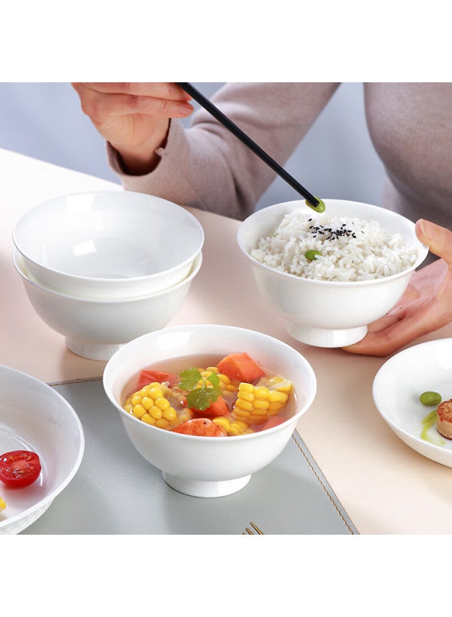 Sky Top Rice Bowls, Ceramic Soup Bowls, Bone China Heat-resistant High-foot Bowls, Pure White Household And Hotel Tableware, 4.5 Inches, 8-piece Set - Image 5