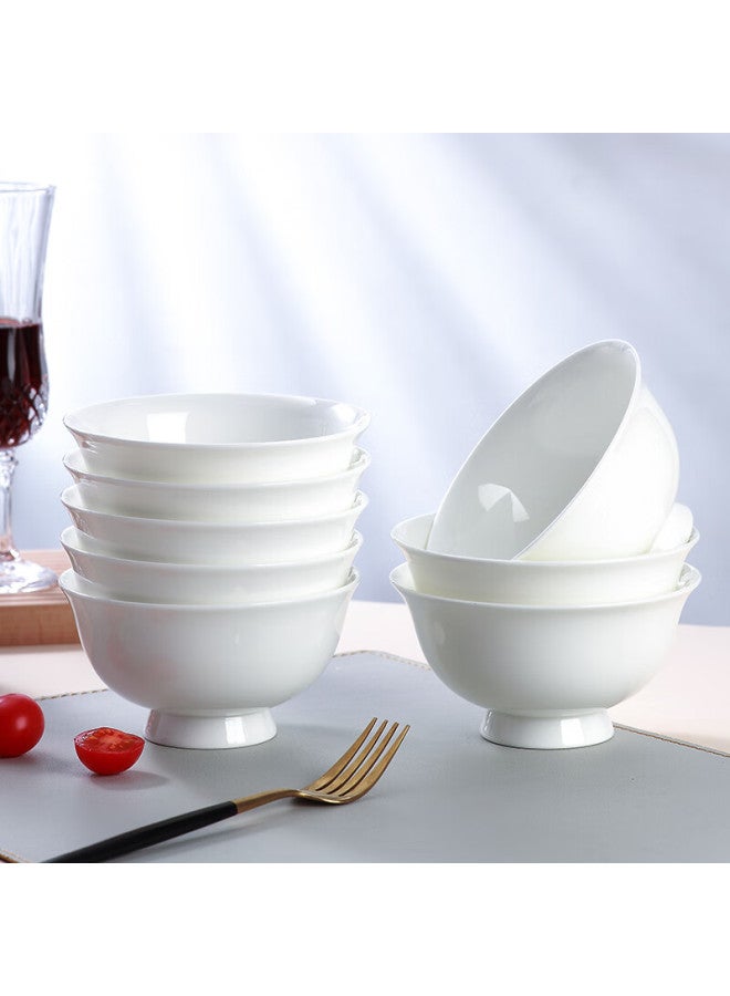 Sky Top Rice Bowls, Ceramic Soup Bowls, Bone China Heat-resistant High-foot Bowls, Pure White Household And Hotel Tableware, 4.5 Inches, 8-piece Set - Image 2