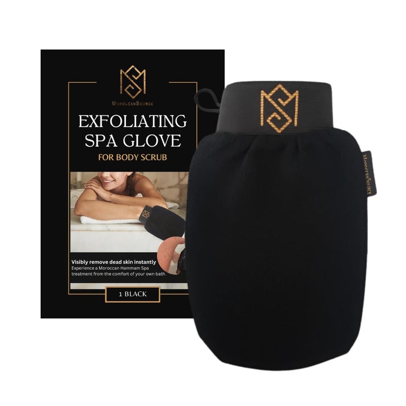 MS Exfoliating Glove Kessa Mitt Body Scrubber - Dead Skin Remover Shower Glove for Dead Skin Scrubbing and Deep Pore Cleansing - by MoroccanSource (1 Pack Black) - Image 1