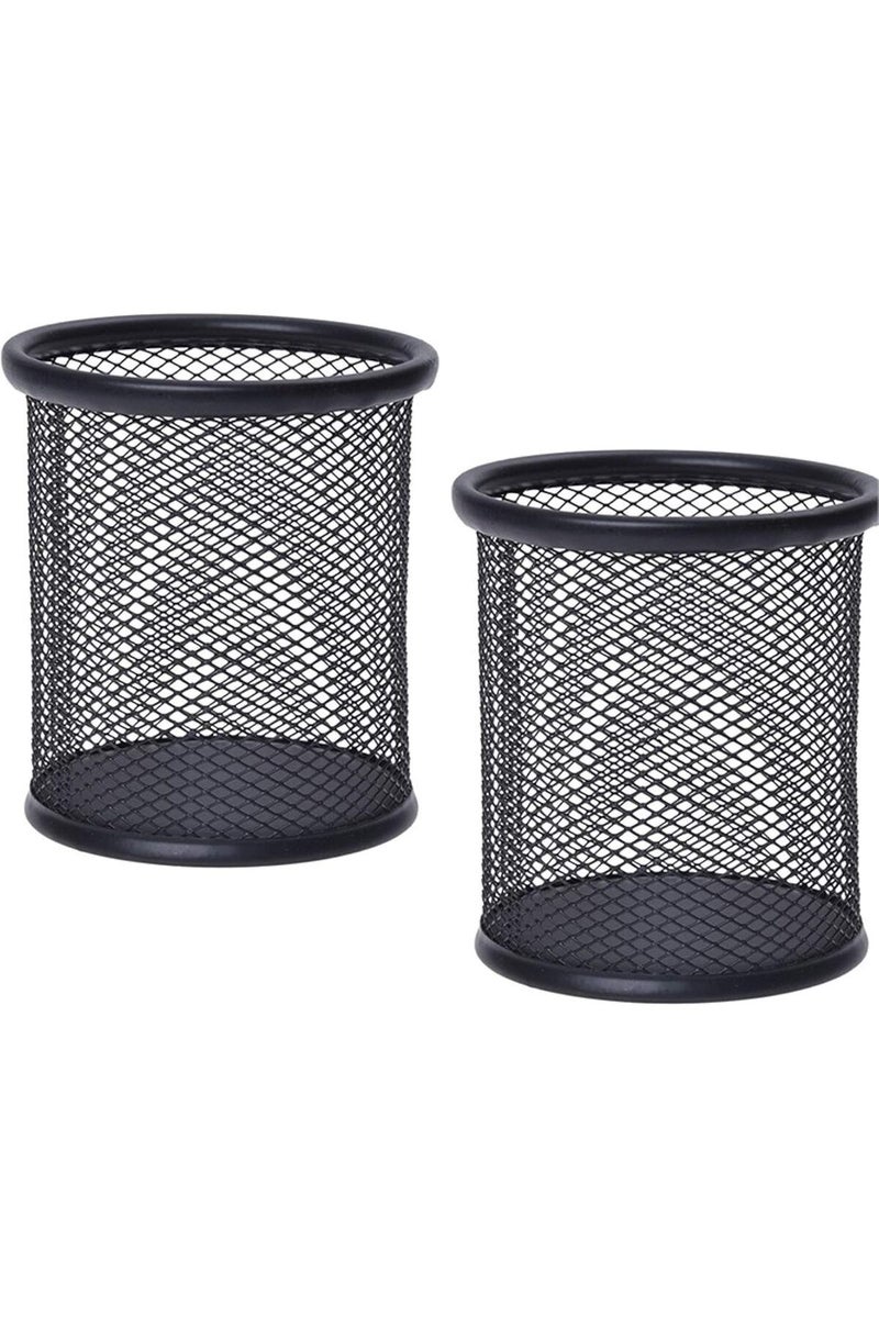 Round Metal Mesh Pen Holder (AMT9172, Black) - Set of 2