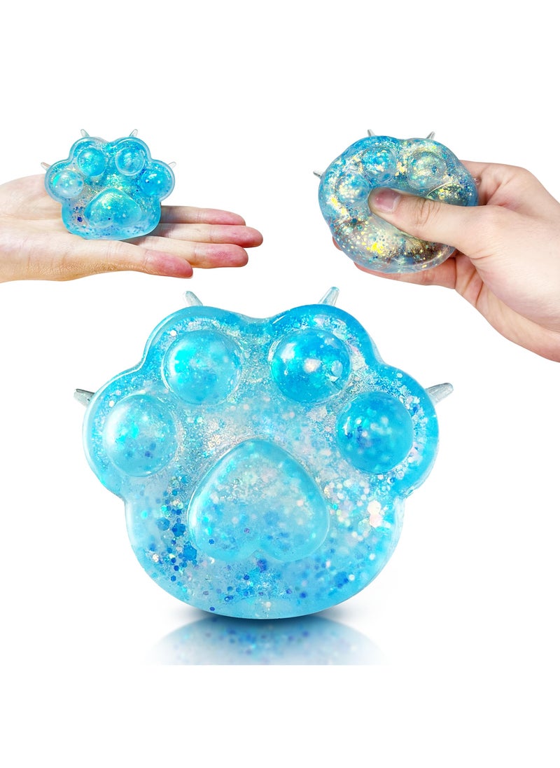 Excefore Cat Paw Squeeze Ball Squishy Toys, 2 Pcs Stress Balls for Adults Squishy Sugar Ball, Party Favors Squeeze Ball, Animals Dough Ball, Fidget Toys, Cat Paws Squishy Ball, for Party Favors (Blue)  - Image 2