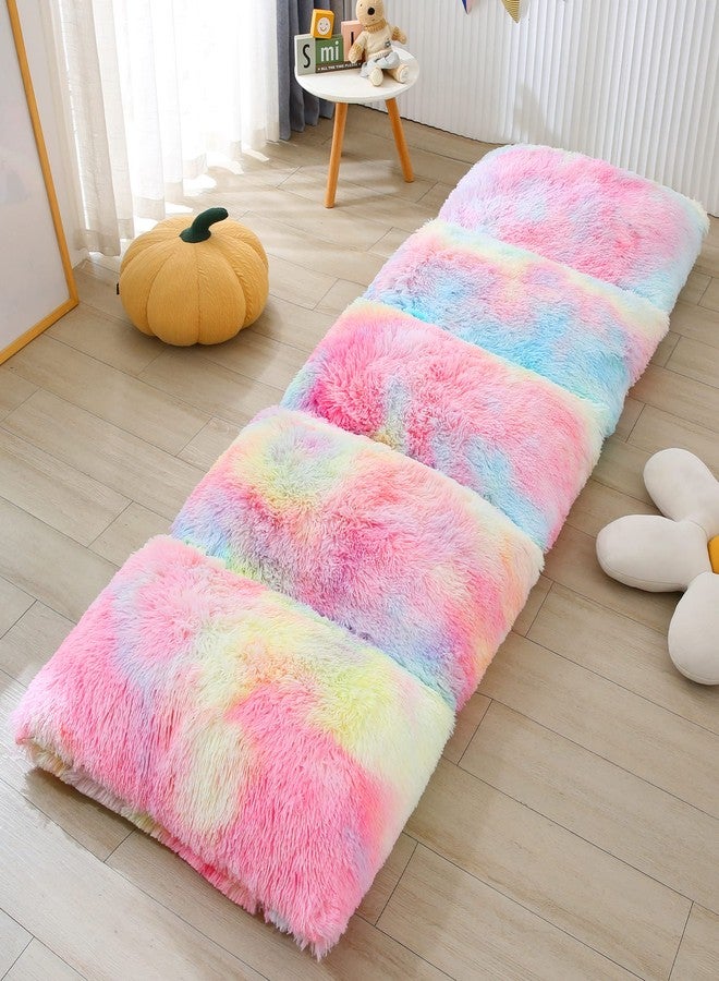 Mengersi Velvet Floor Pillows,Faux Fur Tie Dye Pillow Bed Floor Lounger Cover,Sleeping Mat for Girls Teen Toddler,Pillow Lounger for Reading Playing Games Party,Requires 5 Pillows(Queen,Pink) - Image 2