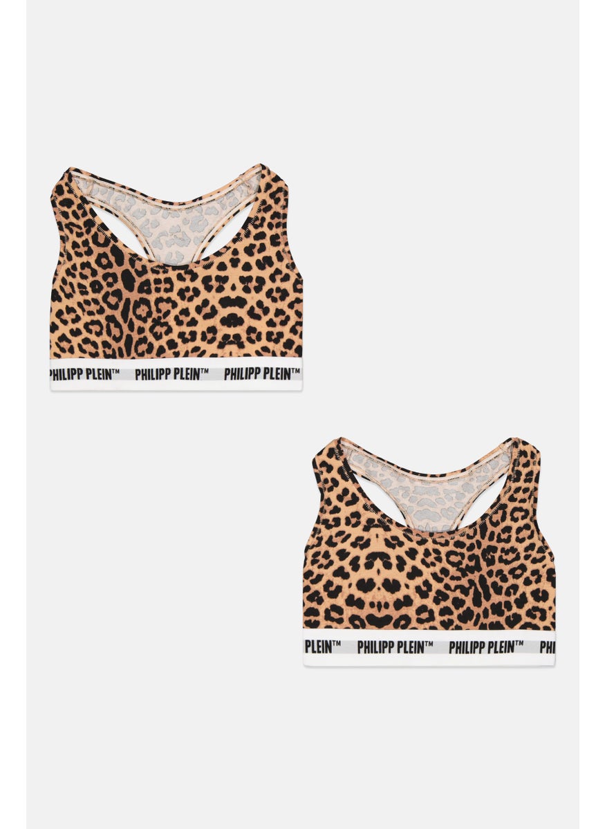 PHILIPP PLEIN Women 2 Pack Animal Print Bralette, Brown  - Image 1