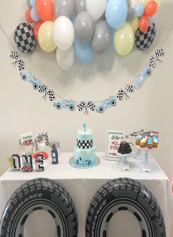 UOAOU Vintage Race Car Banner - Racing Birthday Party Decoration,Theme Birthday Decoration,Checkered Banner for Sports Theme Party Supplies (Blue) - Image 4