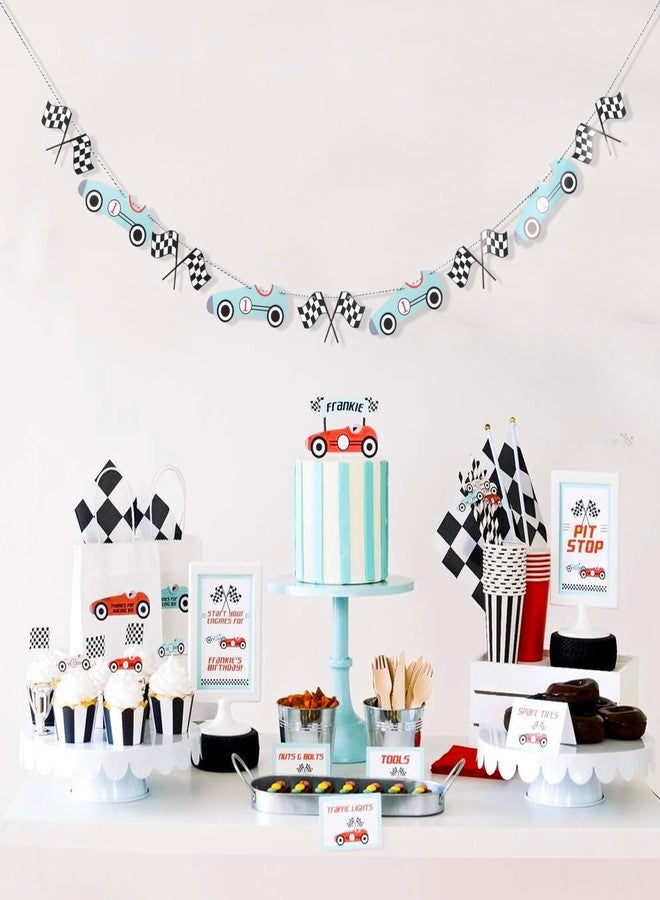 UOAOU Vintage Race Car Banner - Racing Birthday Party Decoration,Theme Birthday Decoration,Checkered Banner for Sports Theme Party Supplies (Blue) - Image 5
