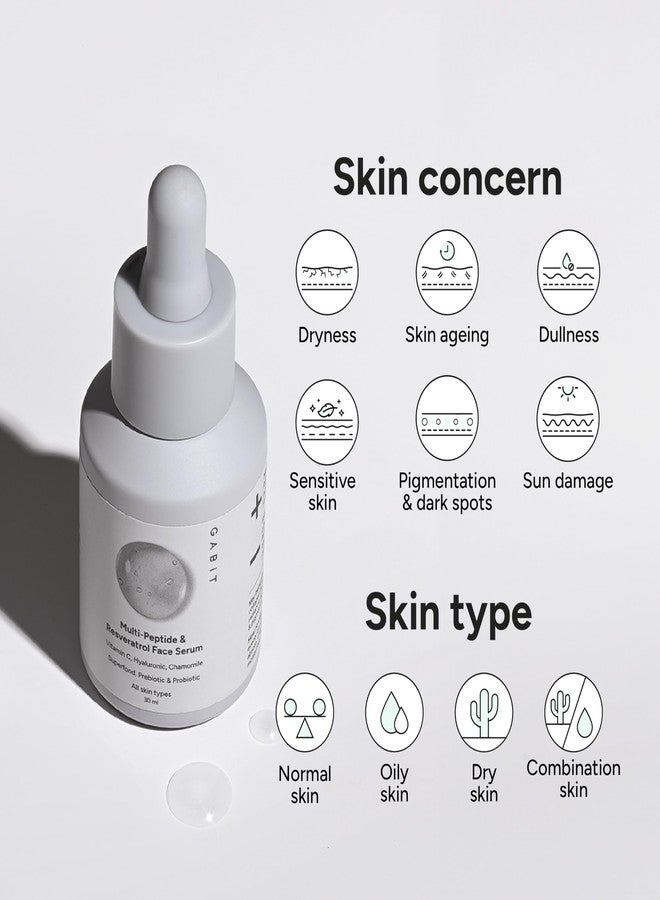 Gabit Multi-Peptide & Resveratrol Pro-ageing Serum For Wrinkles, Fine Lines, Dark Spots | Boosts Collagen | Normal, Oily, Dry, Sensitive Skin Types |Vit-C, Hyaluronic, Chamomile |For Women & Men, 30 ml | Pack of 2 - Image 2