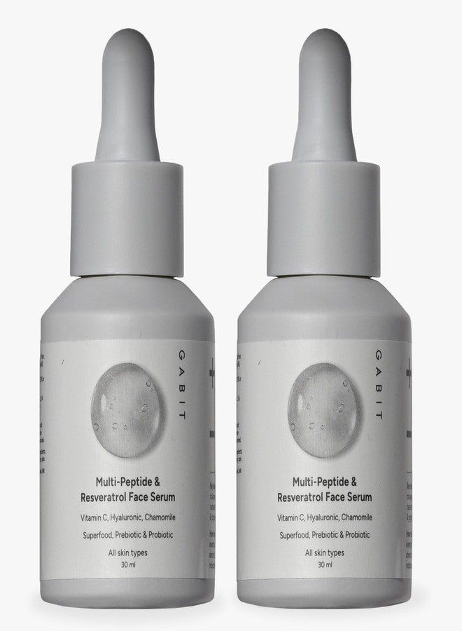 Gabit Multi-Peptide & Resveratrol Pro-ageing Serum For Wrinkles, Fine Lines, Dark Spots | Boosts Collagen | Normal, Oily, Dry, Sensitive Skin Types |Vit-C, Hyaluronic, Chamomile |For Women & Men, 30 ml | Pack of 2 - Image 1