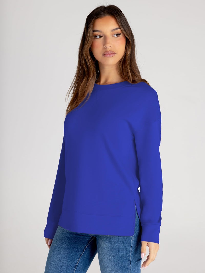 Glamaker Women's Fall Long Sleeve Crewneck Sweatshirt Air Essentials Soft Oversized Pullover Sweatshirts Royal Blue S - Image 5
