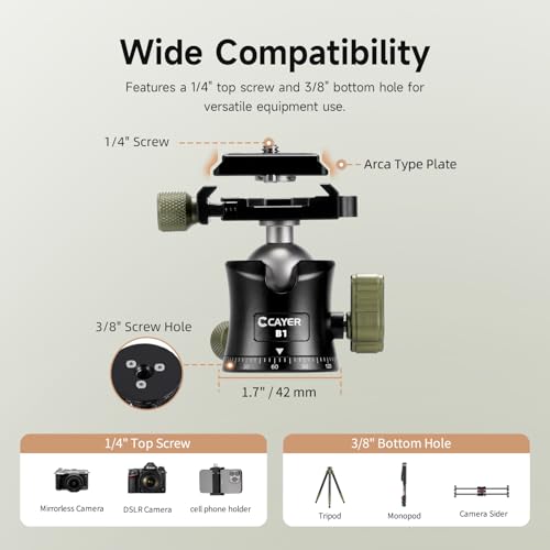Cayer CH35 Travel Camera Tripod with Ball Head Compact Carbon Fiber Tripod 536 Compact Camera Stand for Mirrorless Cameras Video Camcorder Mobile Phone Webcam - Image 3
