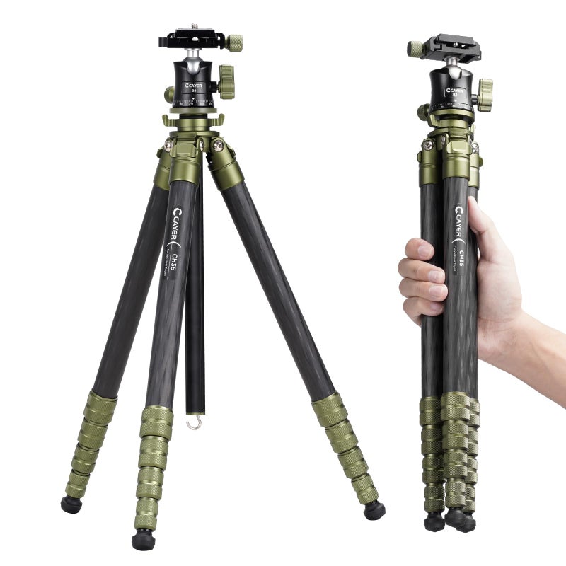 Cayer CH35 Travel Camera Tripod with Ball Head Compact Carbon Fiber Tripod 536 Compact Camera Stand for Mirrorless Cameras Video Camcorder Mobile Phone Webcam - Image 2