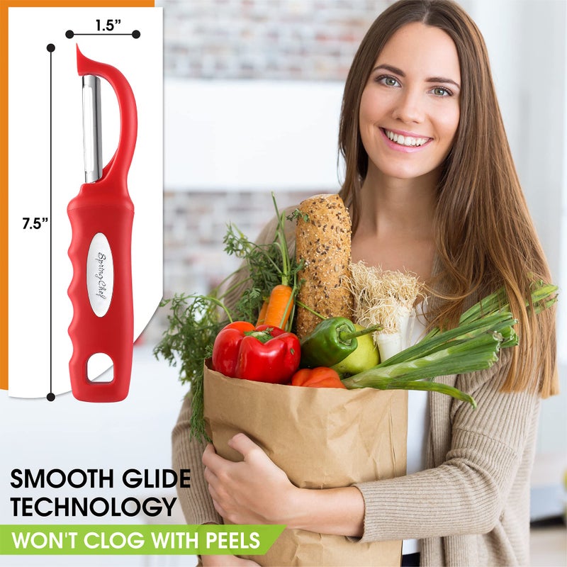 Spring Chef Premium Swivel Vegetable Peeler, Soft Grip Handle and Ultra Sharp Stainless Steel Blades - Perfect Kitchen Peeler For Veggie, Fruit, Potato, Carrot, Apple - Red - Image 3