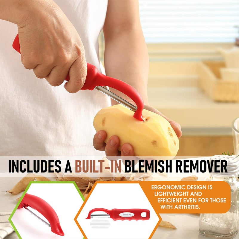 Spring Chef Premium Swivel Vegetable Peeler, Soft Grip Handle and Ultra Sharp Stainless Steel Blades - Perfect Kitchen Peeler For Veggie, Fruit, Potato, Carrot, Apple - Red - Image 5