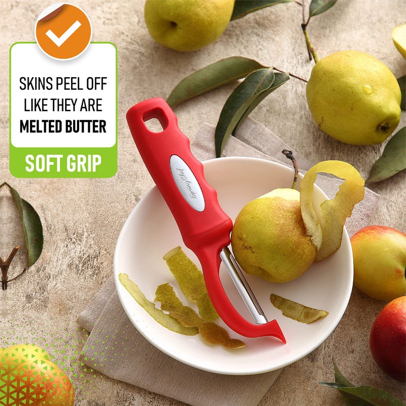 Spring Chef Premium Swivel Vegetable Peeler, Soft Grip Handle and Ultra Sharp Stainless Steel Blades - Perfect Kitchen Peeler For Veggie, Fruit, Potato, Carrot, Apple - Red - Image 4