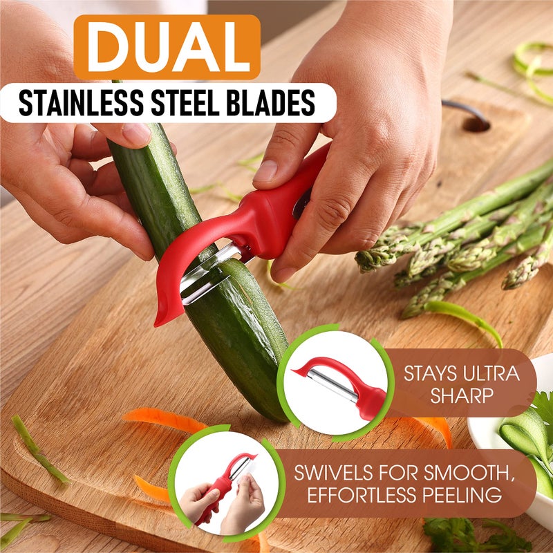 Spring Chef Premium Swivel Vegetable Peeler, Soft Grip Handle and Ultra Sharp Stainless Steel Blades - Perfect Kitchen Peeler For Veggie, Fruit, Potato, Carrot, Apple - Red - Image 2