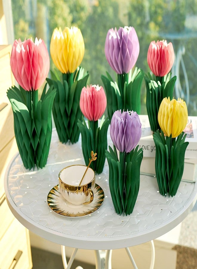 PAPER JAZZ Tulip Paper Flower Centerpieces for Table Spring Party Decorations for Table Pastel Tulip Honeycomb Mothers Day Decoration, Floral Centerpieces for Easter Party Birthday Tea Party - Image 1