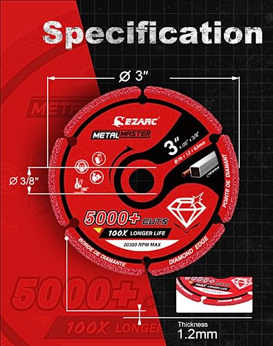 EZARC Diamond Cutting Wheel 3 x 3/8 Inch, 5000+ Cuts on Metal, 2 Pack, Gray, Die Grinder, Diamond Material - Image 4