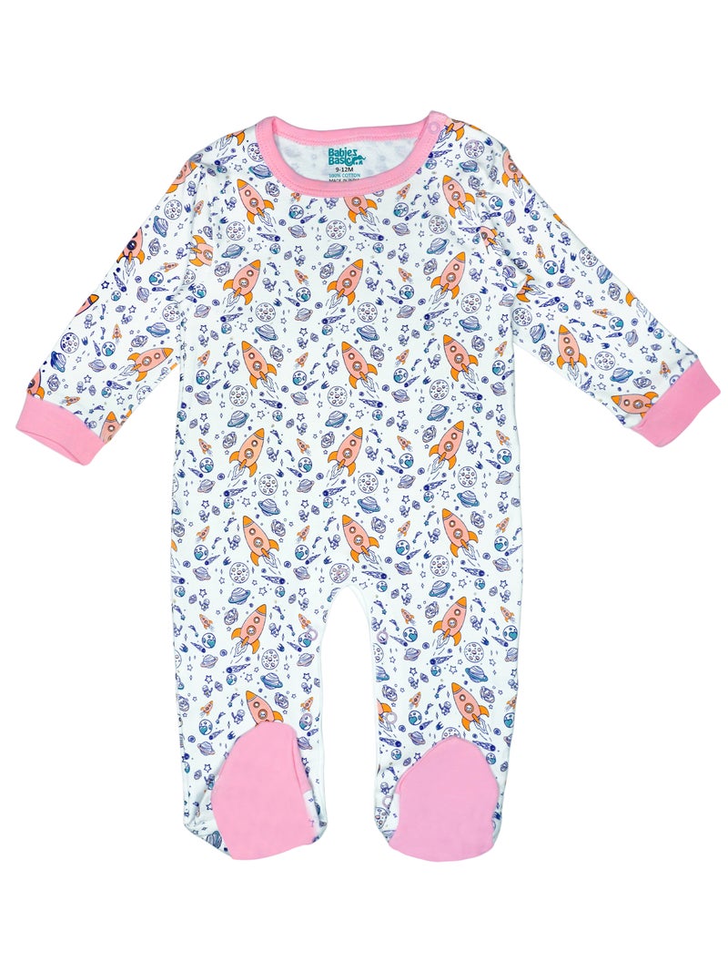 بابيز_بيسك بيبيز بيسك مجموعة هدايا مكونة من 5 قطع قطنية 100٪ للجنسين تشمل السالوبيت ، والرمبر ، والقفازات ، والقبعة ، والبيجامة/البذلة. - Image 2