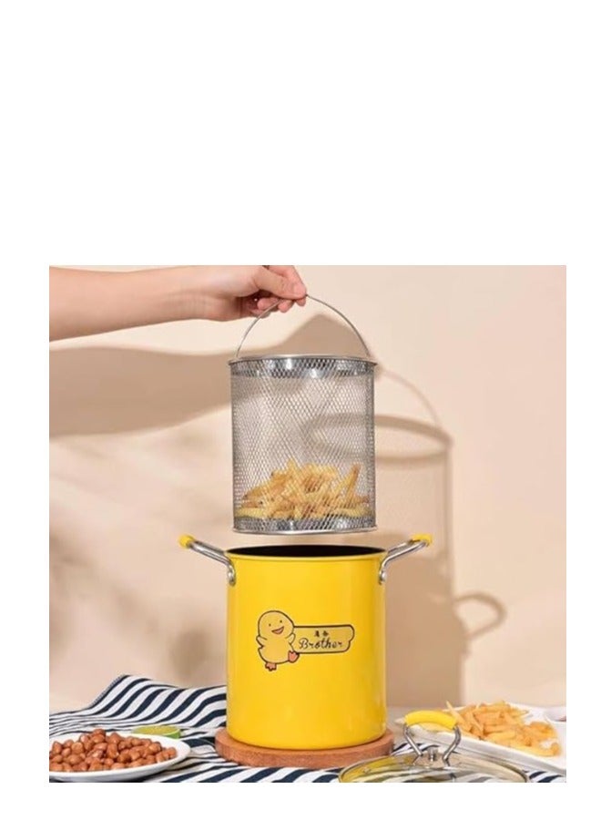 3L Mini Deep Fryer Pot Deep Fryer with Basket Stainless Steel Deep Fryer Pot Japanese Deep Frying Pot with Oil Filter Rack Lid for Home Kitchen Fryer, Yellow - Image 2