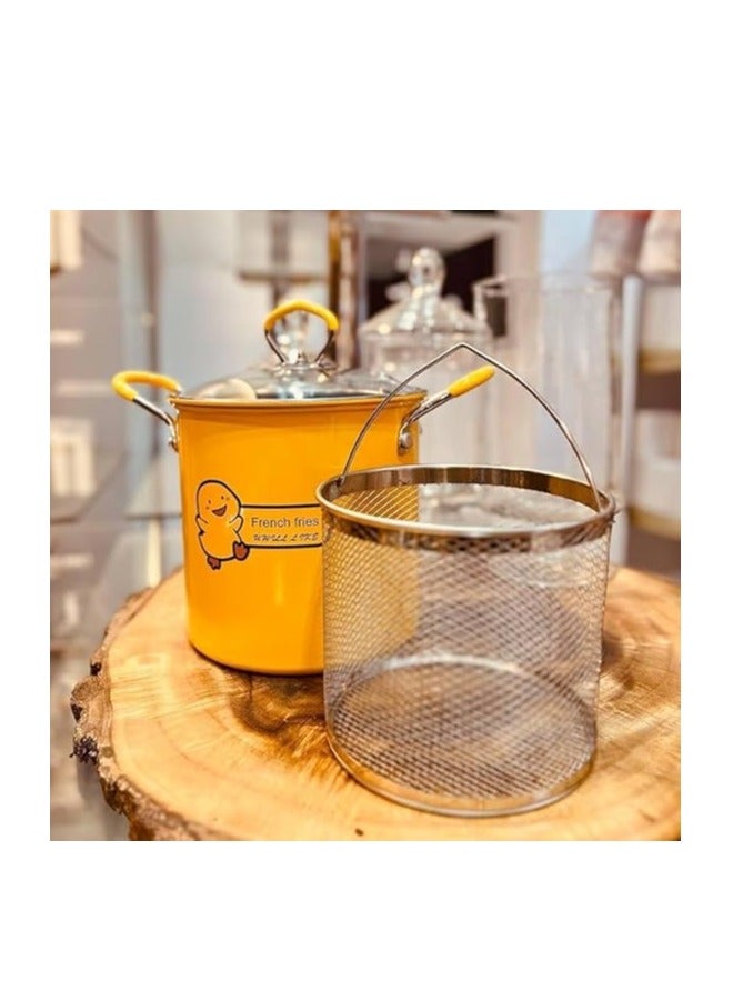 3L Mini Deep Fryer Pot Deep Fryer with Basket Stainless Steel Deep Fryer Pot Japanese Deep Frying Pot with Oil Filter Rack Lid for Home Kitchen Fryer, Yellow - Image 3