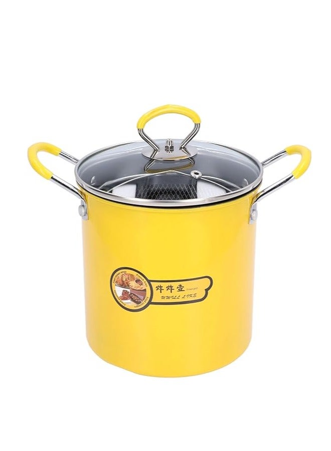 3L Mini Deep Fryer Pot Deep Fryer with Basket Stainless Steel Deep Fryer Pot Japanese Deep Frying Pot with Oil Filter Rack Lid for Home Kitchen Fryer, Yellow - Image 4