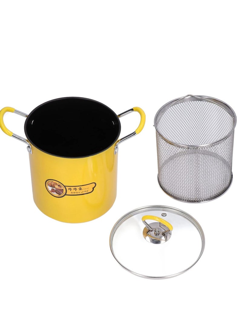 3L Mini Deep Fryer Pot Deep Fryer with Basket Stainless Steel Deep Fryer Pot Japanese Deep Frying Pot with Oil Filter Rack Lid for Home Kitchen Fryer, Yellow - Image 5