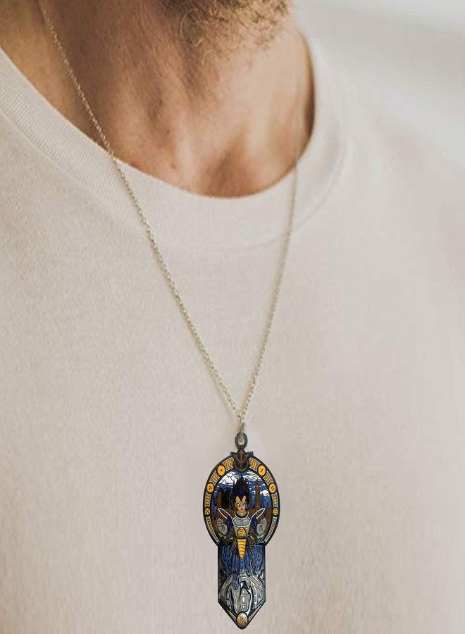 Hat Shark Prince Anime Fighting Powerful Men Cartoon Parody Design - Enamel Metal Pendant 19.5in Black Cord Necklace - Image 4