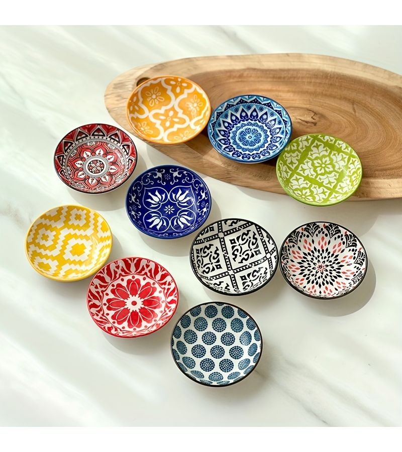 10pcs Bohemian Ceramic Seasoning Plates for Soy Sauce Vinegar Spices - Image 1