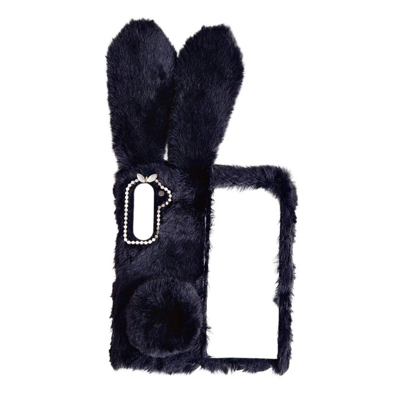 غطاء واقي | أسود | Fabric | نمط الأرنب الفروي | غلاف صلب | لـ Samsung Galaxy Z Fold 5 - Image 1