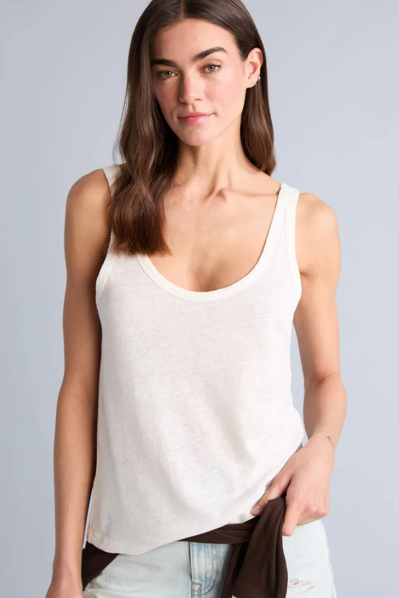 ديفاكتو Regular Fit Basic Linen Blended Crew Neck Tank Top