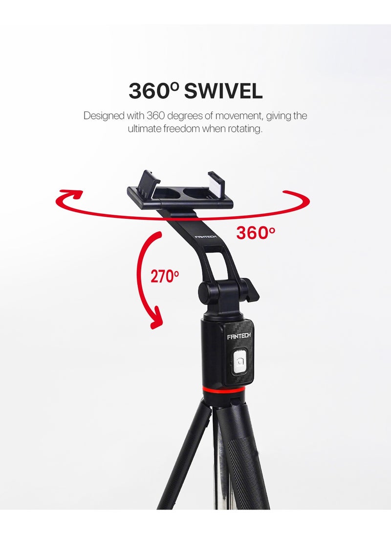 FANTECH Selfie stick tripod, retractable, 360° rotation, wireless remote control, detachable phone holder, lightweight and portable, compatible with iPhone, Samsung, Android, perfect for travel and video blogging - Image 5