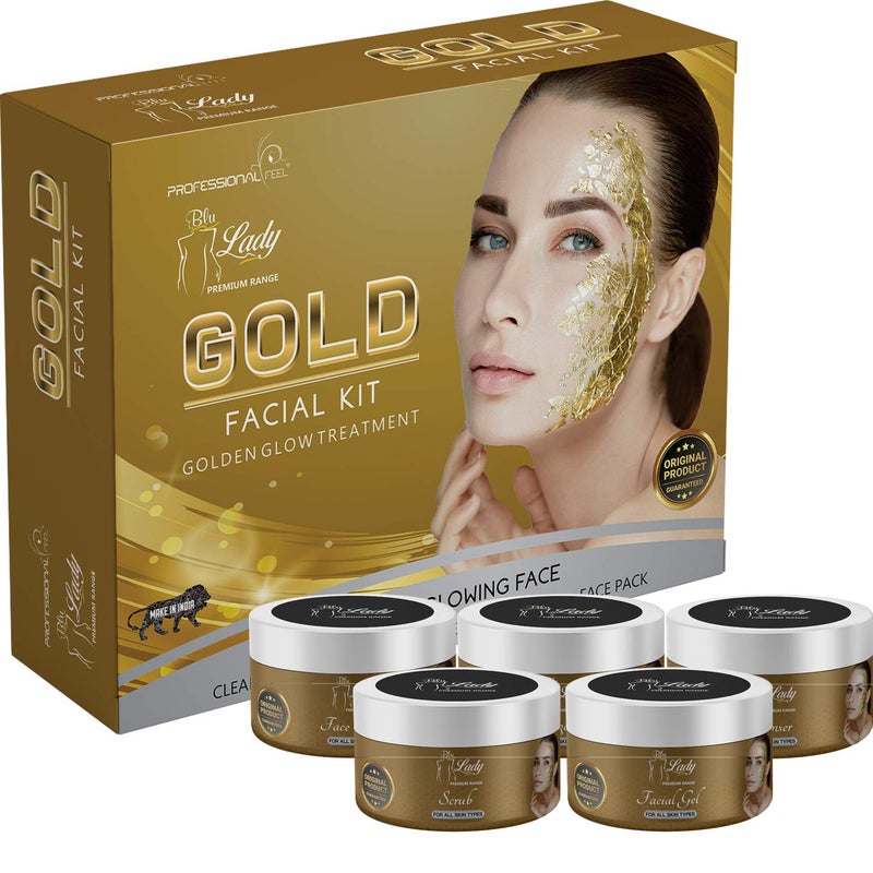 professional feel Blue Lady Professional 24K Herbal Gold Facial kit For Women  Men Beauty Parlour Facial Kit  Set of 5 275 g - Image 1