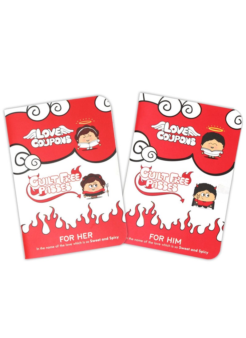 Indigifts - Indigifts Valentines Day Gifts Love Coupons, Guilt Free Passes and Wildcards Set of 2 Books for Him and Her 4"x 6" - Gift for Girlfriend-Boyfriend, Wife, Husband, Couple Gift, Anniversary - Image 1