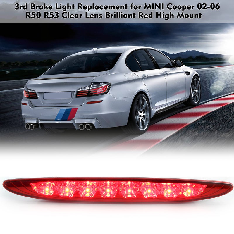 استبدال ضوء الفرامل الثالث لـ MINI Cooper 01-06 R50 R53 عدسة شفافة بلون أحمر لامع مرتفع الجرار - Image 2