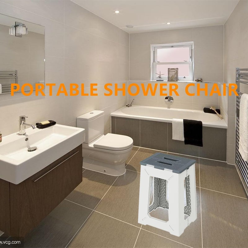 JIEYUAN Foldable Bath Shower Safety Chair Seat, 17.7" High Anti-Slip Bench Bath tub Stool for Elderly or Seniors (ShowerChair Grey) - Image 4