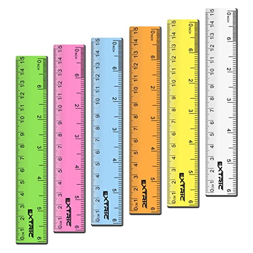 EXTRIC Rulers 6 Inch Bulk Classrom, 6 Count Rulers for Kids Assorted Colors, Clear Ruler Metric and Inches, Shatterproof Mini Ruler for Kids - Image 1