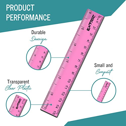 EXTRIC Rulers 6 Inch Bulk Classrom, 6 Count Rulers for Kids Assorted Colors, Clear Ruler Metric and Inches, Shatterproof Mini Ruler for Kids - Image 3