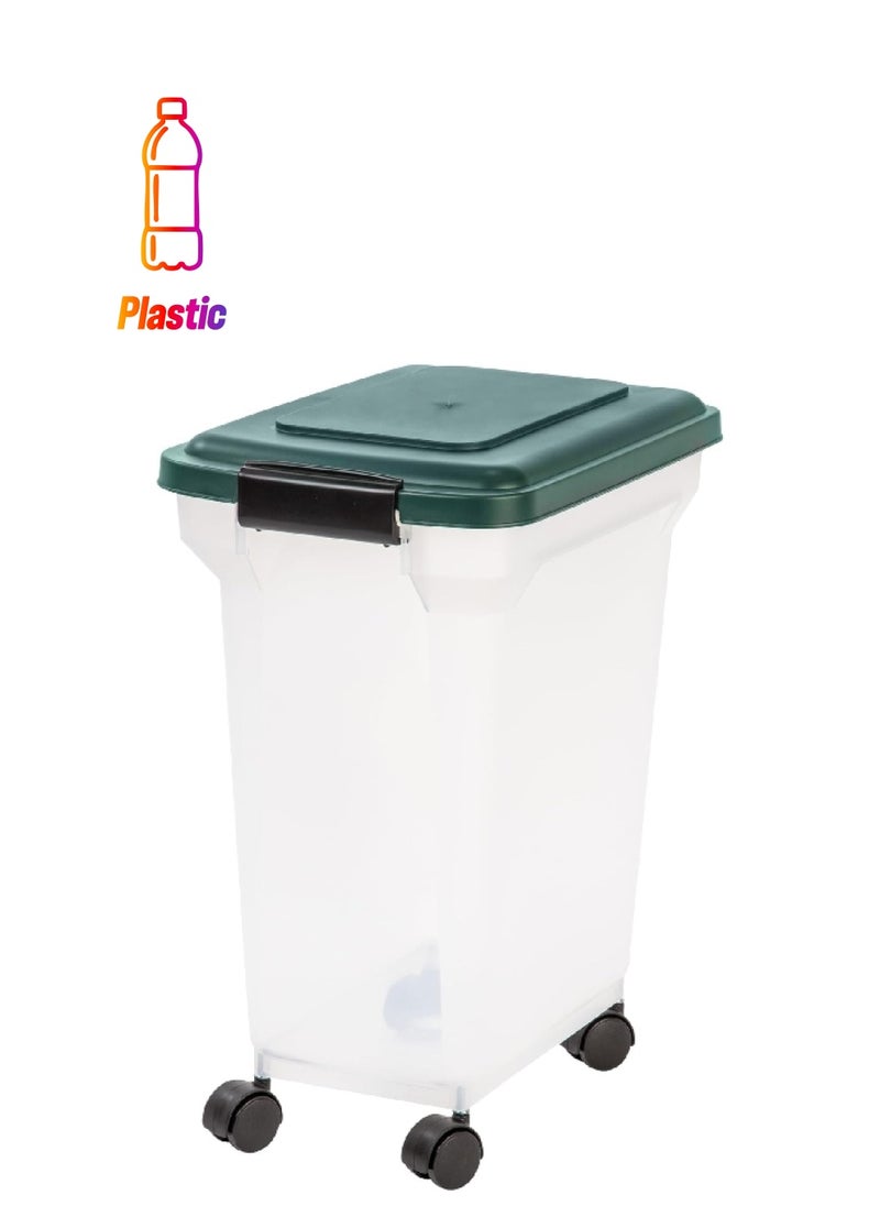 IRIS Airtight Attachable Wheels Pet Food Container Clear and Green 28 Quart 296001  - Image 1