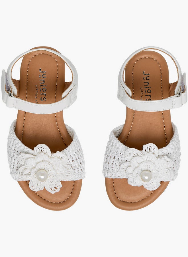 JUNIORS Girls Pearl Embellished Crochet Detail Sandals - Image 2