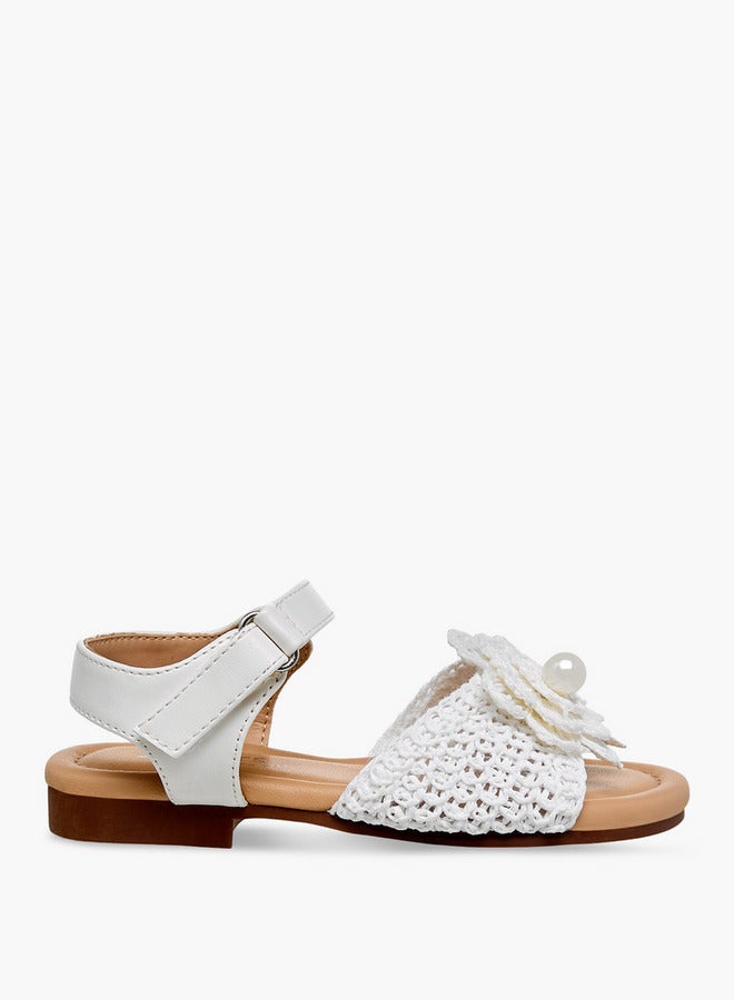 JUNIORS Girls Pearl Embellished Crochet Detail Sandals - Image 1