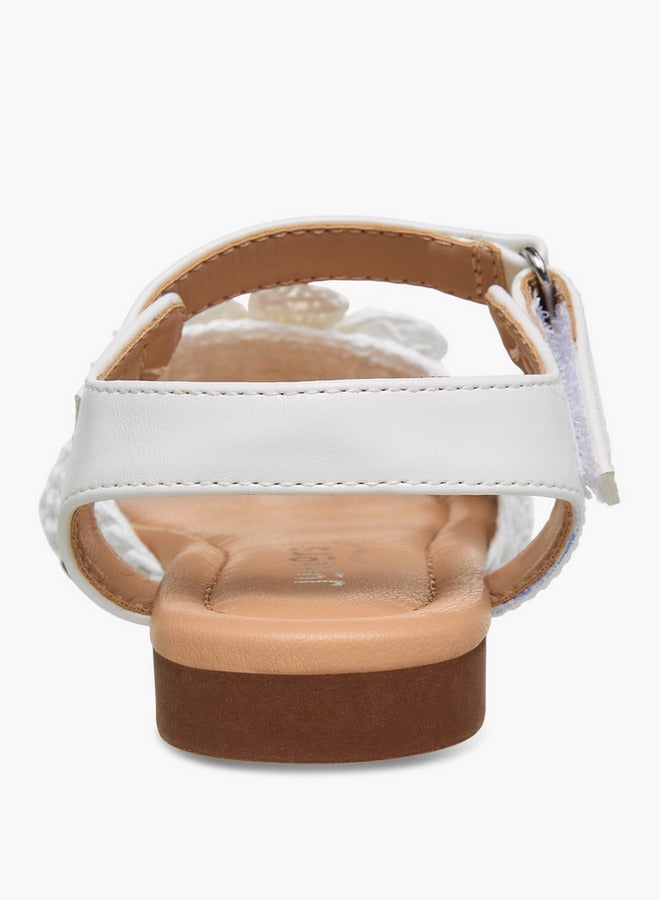 JUNIORS Girls Pearl Embellished Crochet Detail Sandals - Image 4