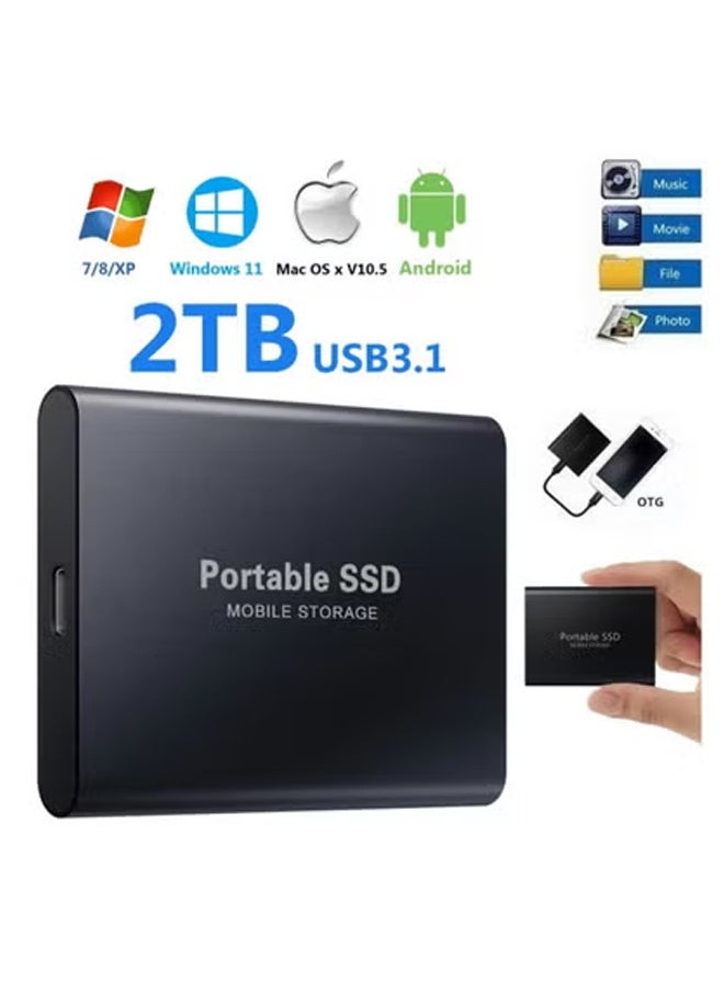 Generic - 2TB Portable External Hard Drive, Mini SSD Hard Drives,Solid State External Drives,Computer Backup Drive,USB 3.1 to Type-C Support Data Storage Transfer for Windows XP PC Laptop and Mac(Black) - Image 1