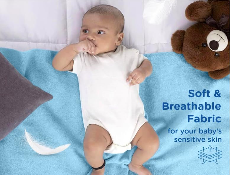 Baby Bed Protector Sheet | Reusable, Waterproof, Quick-Dry, Soft Cotton Fabric, Small Size 17x29 cm | Blue | for Newborn & Toddler  - Image 4