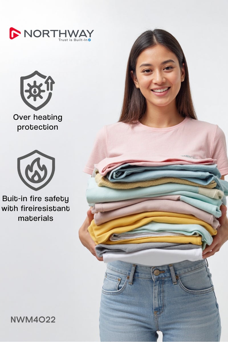 نورثواي غسالة ملابس أوتوماتيكية بالكامل بسعة 9 كجم – تصميم فاخر مع شاشة LED، مستشعر ذكي، حماية من السخونة الزائدة وغسل بدون ضغط (الموديل: NWM4022) - Image 5