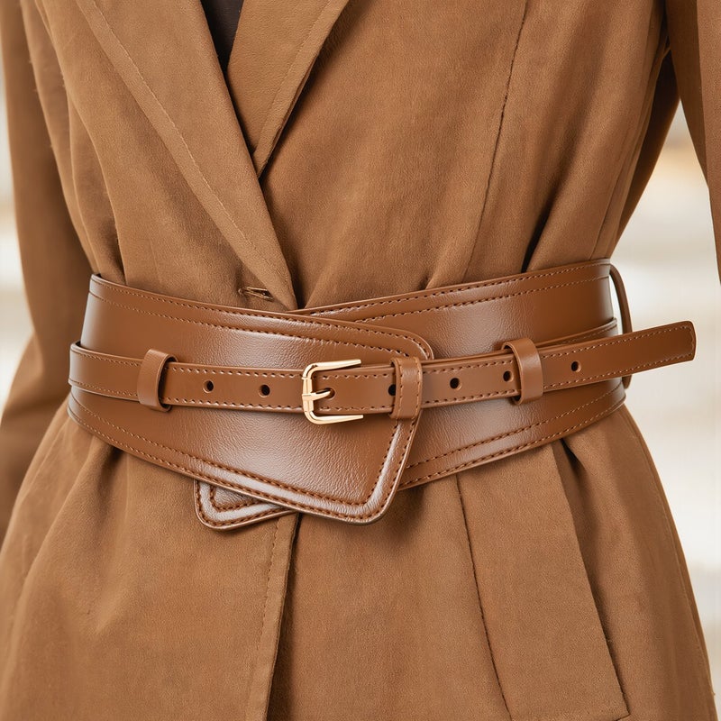 Genuine Leather Women Wide Waist Belt Soft Cowhide For Coat 41.3 Inch - Image 3
